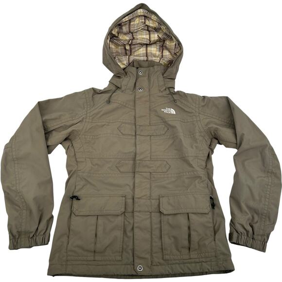 Women's Green‎ Khaki The North Face Hyvent Waterproof 2 In 1 Hooded Jacket Sz S - Picture 1 of 14